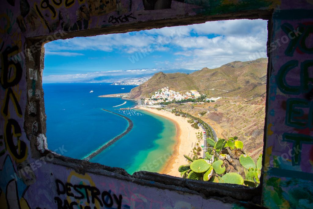 A high angle shot of the Teresitas beach on Tenerife island in Spain