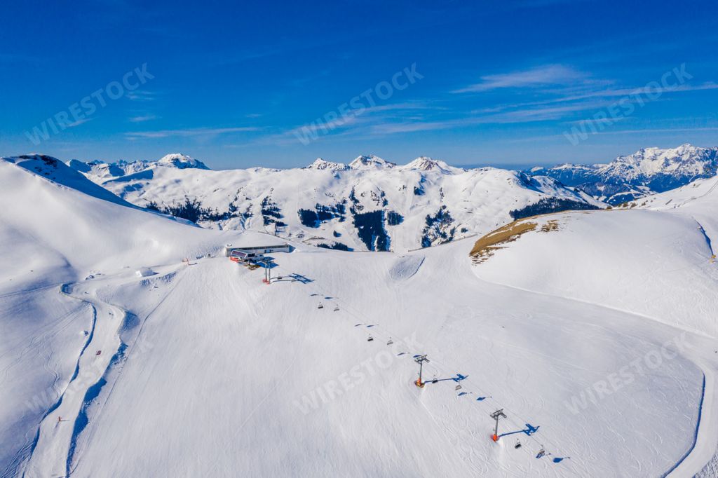 An aerial view of the ski resort Chamonix Mont Blanc in the Alps