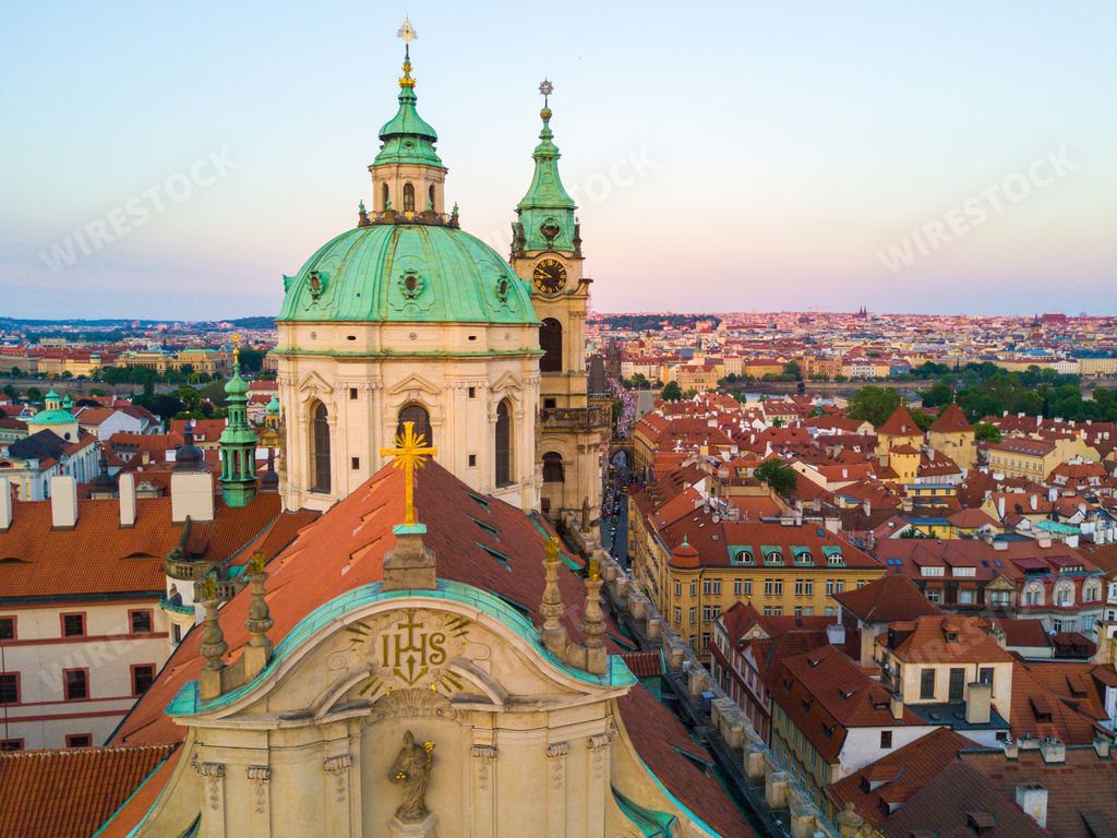 A high angle shot of buildings of Prague, Czech Republic