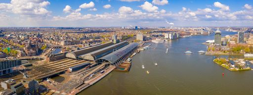 Panoramic aerial view of the Amsterdam river Stock photo | Wirestock