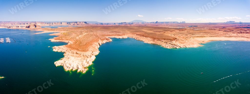 An aerial shot of Lake Powell near Glen Canyon Dam