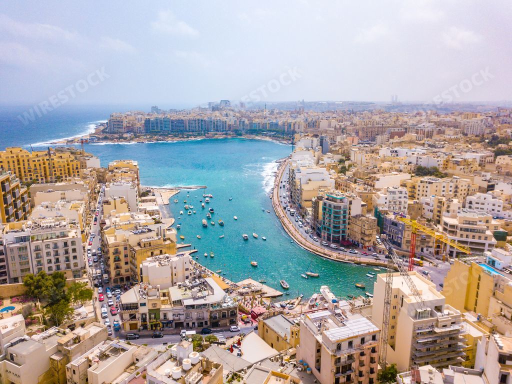 A beautiful aerial view of the Spinola Bay, St. Julians and Sliema town on Malta