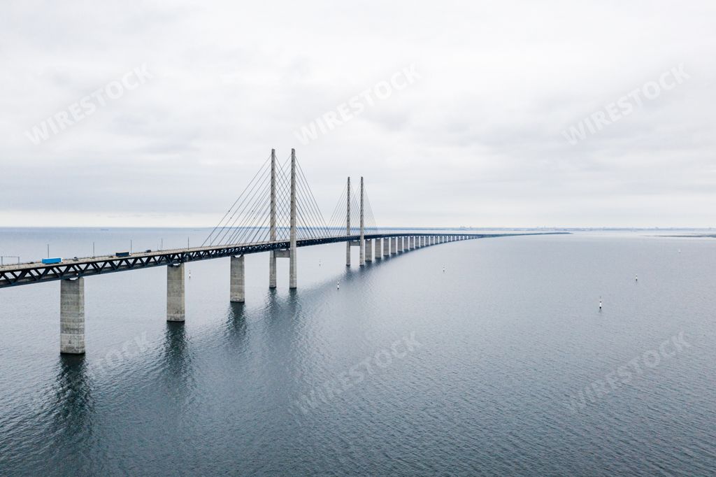 An aerial view of the bridge between Denmark and Sweden