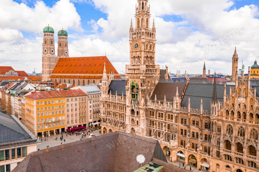 An aerial shot of the beautiful city of Munich, Germany