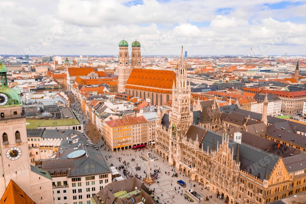 An aerial shot of the beautiful city of Munich, Germany