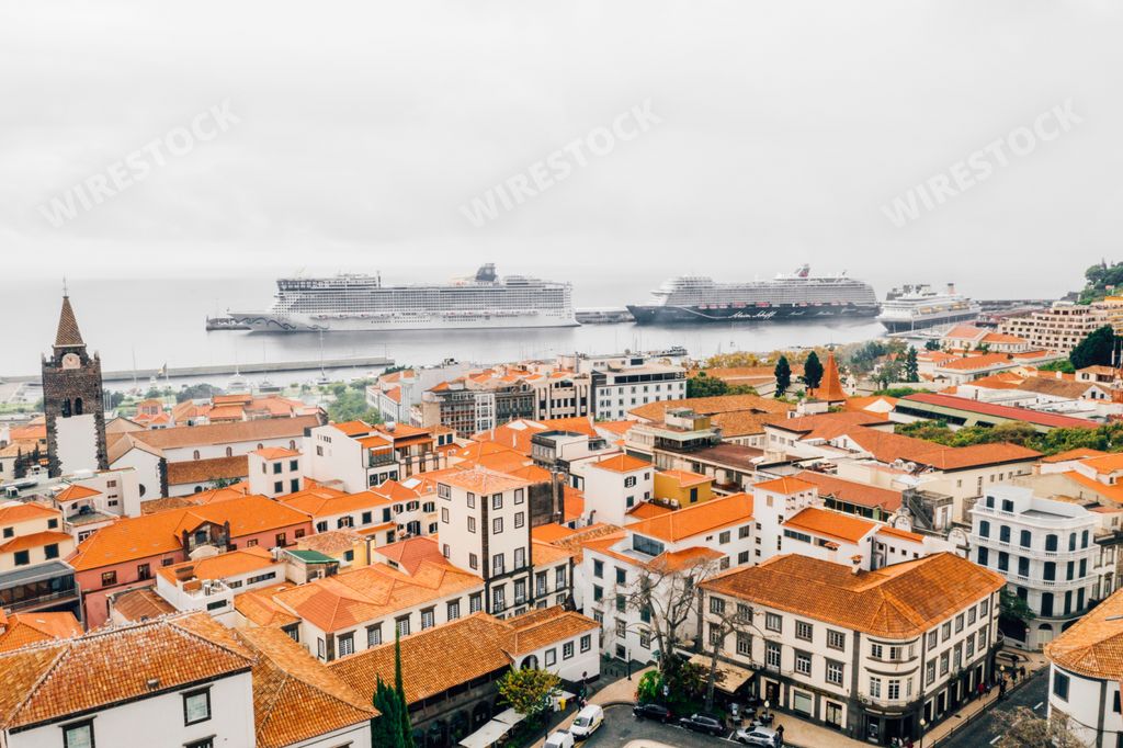 An aerial view of the Funchal old town, Portugal