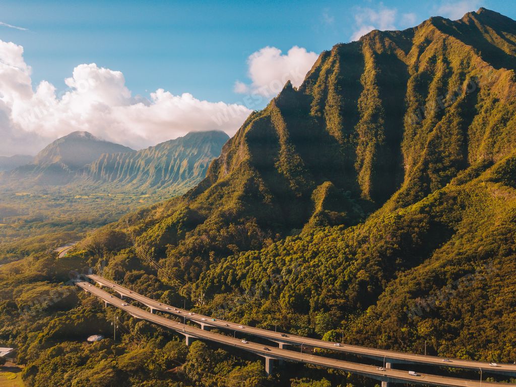 An aerial shot of Kualoa Ranch in Oahu, Hawaii