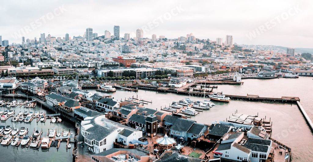 A beautiful view of downtown with many skyscrapers of San Francisco