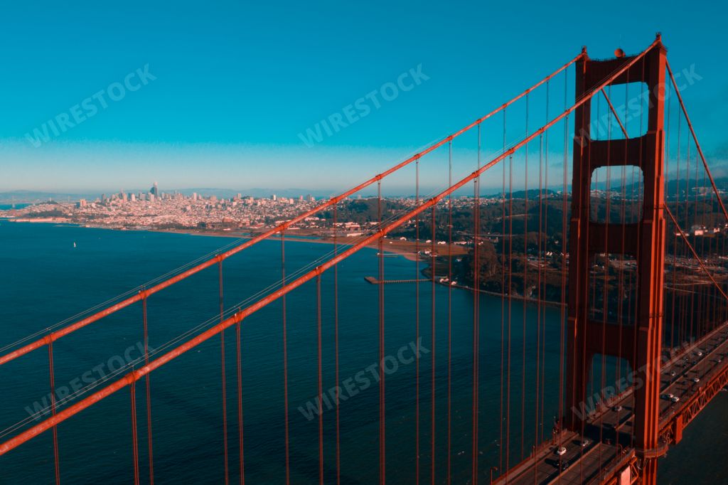 A beautiful scenery of the famous Golden Gate Bridge at sunset in San Francisco, California