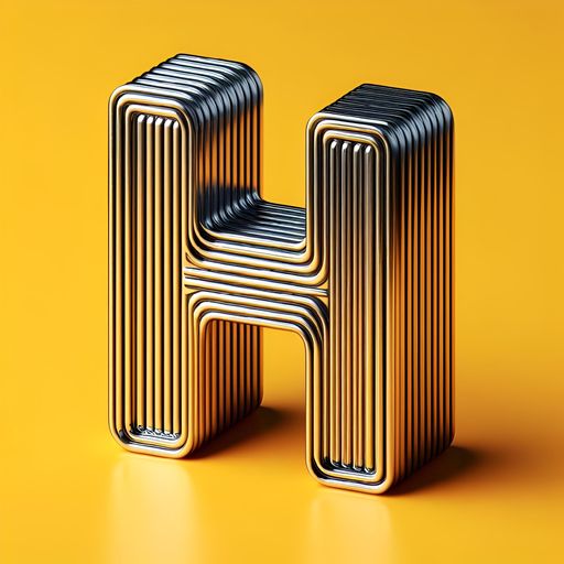 An AI generated illustration of a silver steel letter H on a yellow background