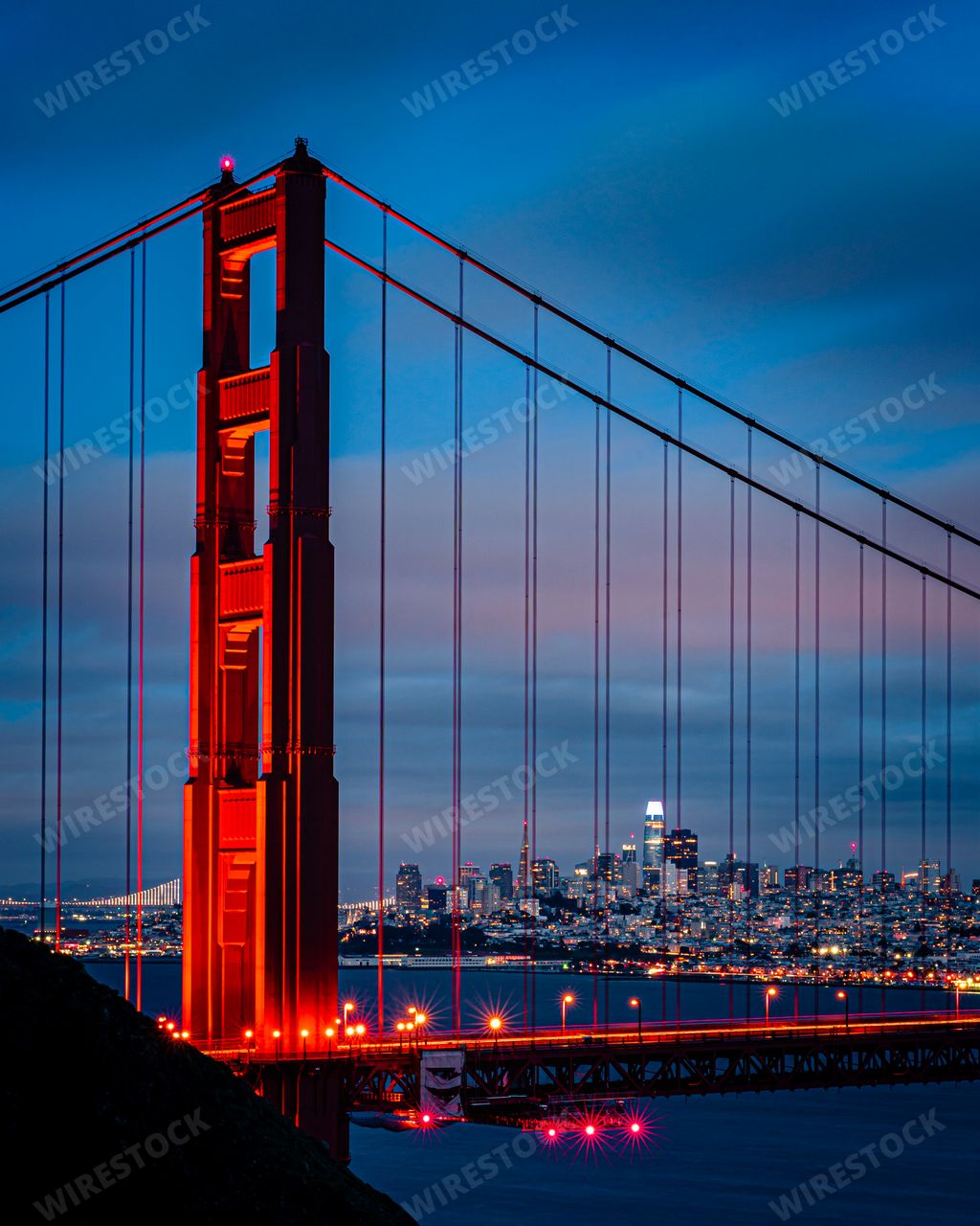 A vertical shot of the Golden Gate Bridge in the United States of America