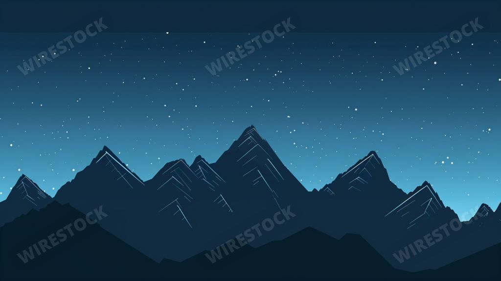 An AI generated illustration of minimalistic snow-covered mountains under a starry night sky