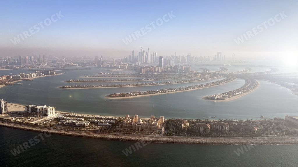 A breathtaking aerial view of Palm Jumeirah and Dubai Marina