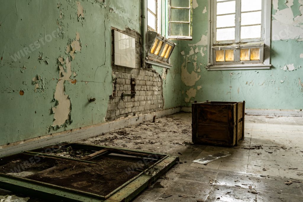 A closeup shot of a decayed room in Amiantos Abandoned Hospital, Cyprus