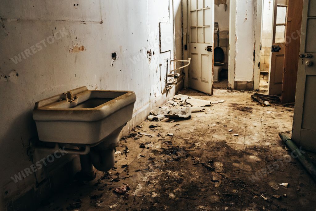 A closeup shot of a decayed room in Amiantos Abandoned Hospital, Cyprus