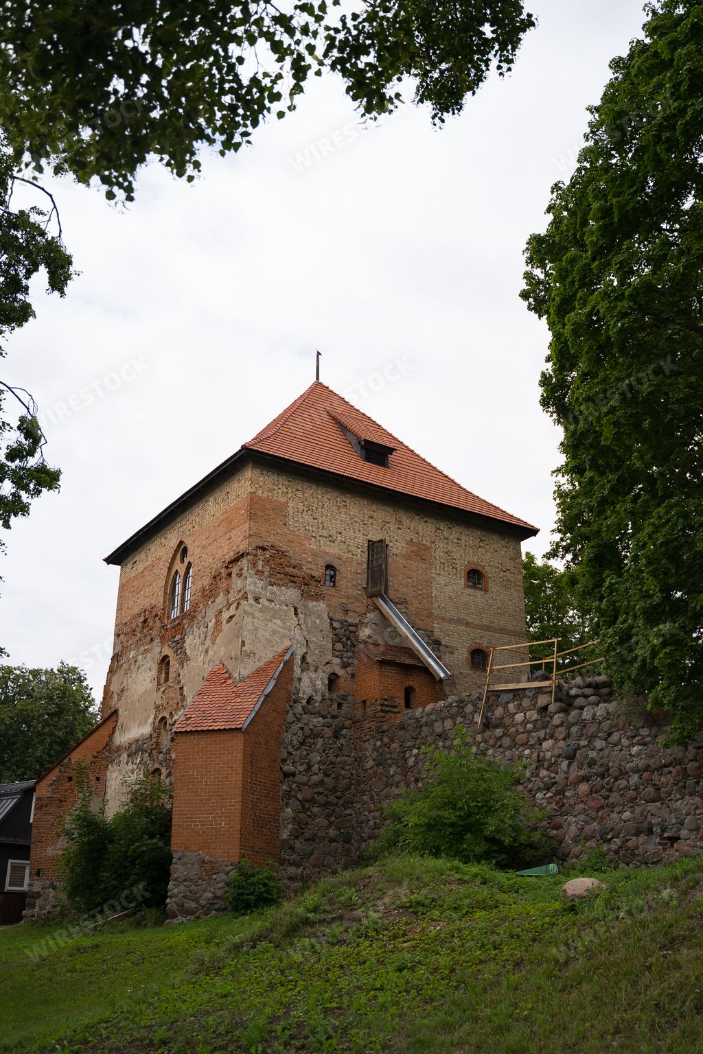 A beautiful view of a Guard tower of medieval Half-Island Castle in Trakai, Lithuania