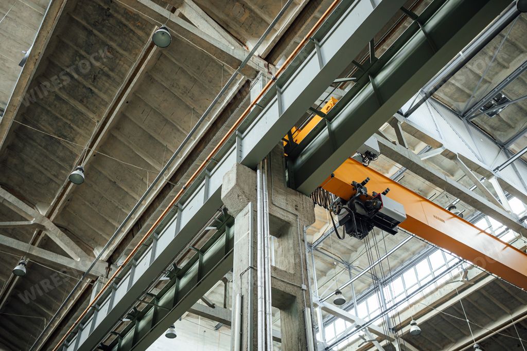 A low angle shot inside a huge factory