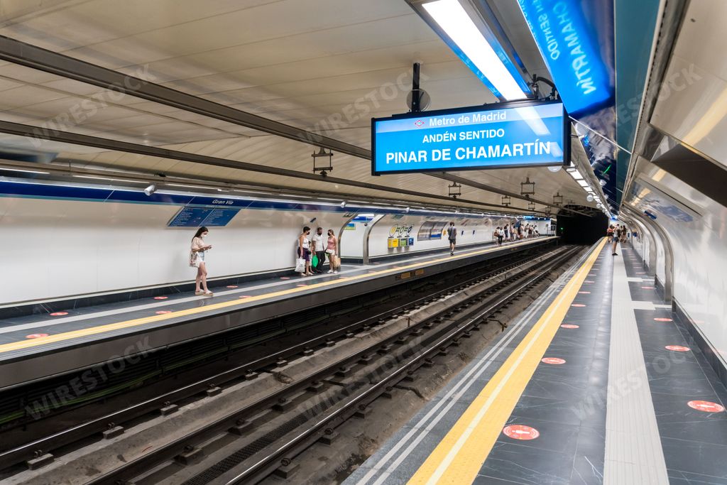 Train platform on the Reopening of the modern Gran Via metro station in Madrid, Spain