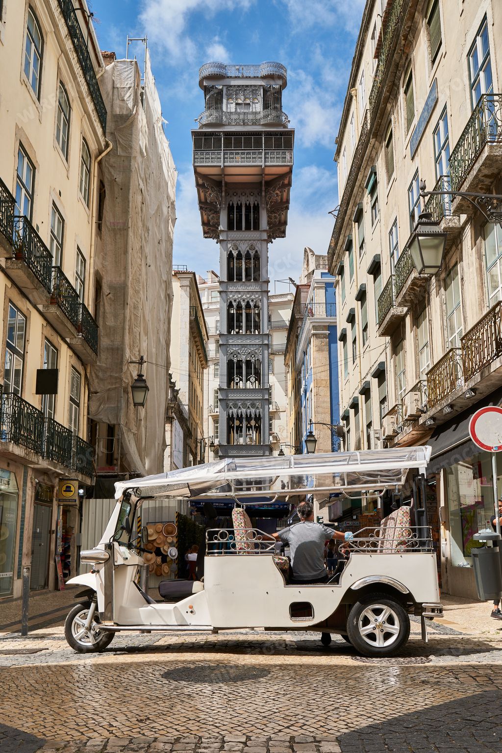 A vertical shot of Santa Justa Lift in Lisbon, Portugal