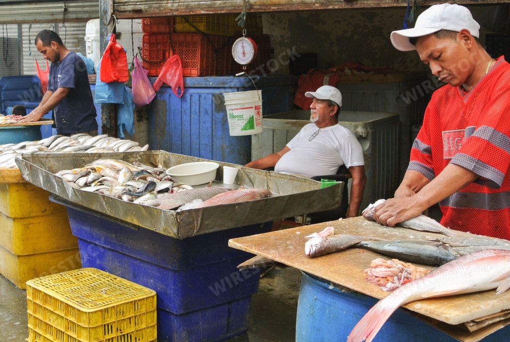 The sellers in Fish Market of Panama City in the morning