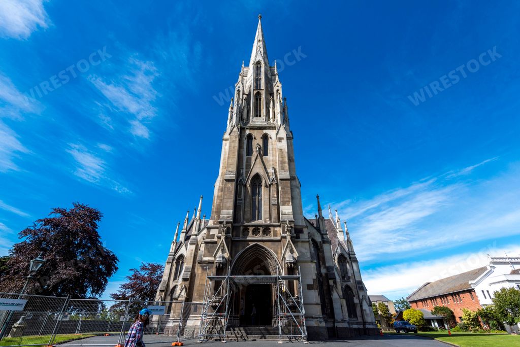A low angle shot of the first Church of Otago in Dunedin, New Zealand