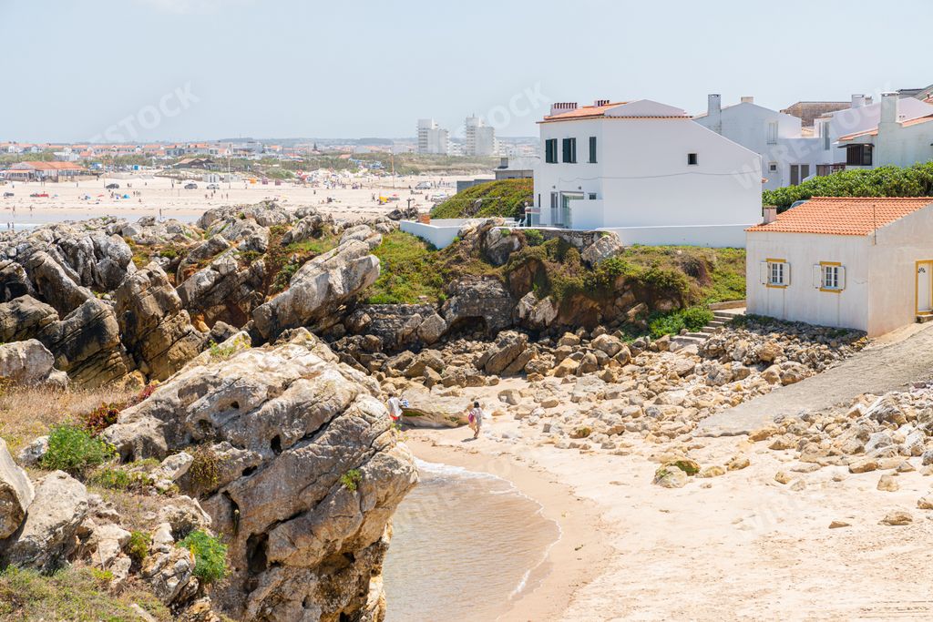 A beautiful view of the beach at the village of Baleal in Peniche, Leiria, Portugal on a sunny day