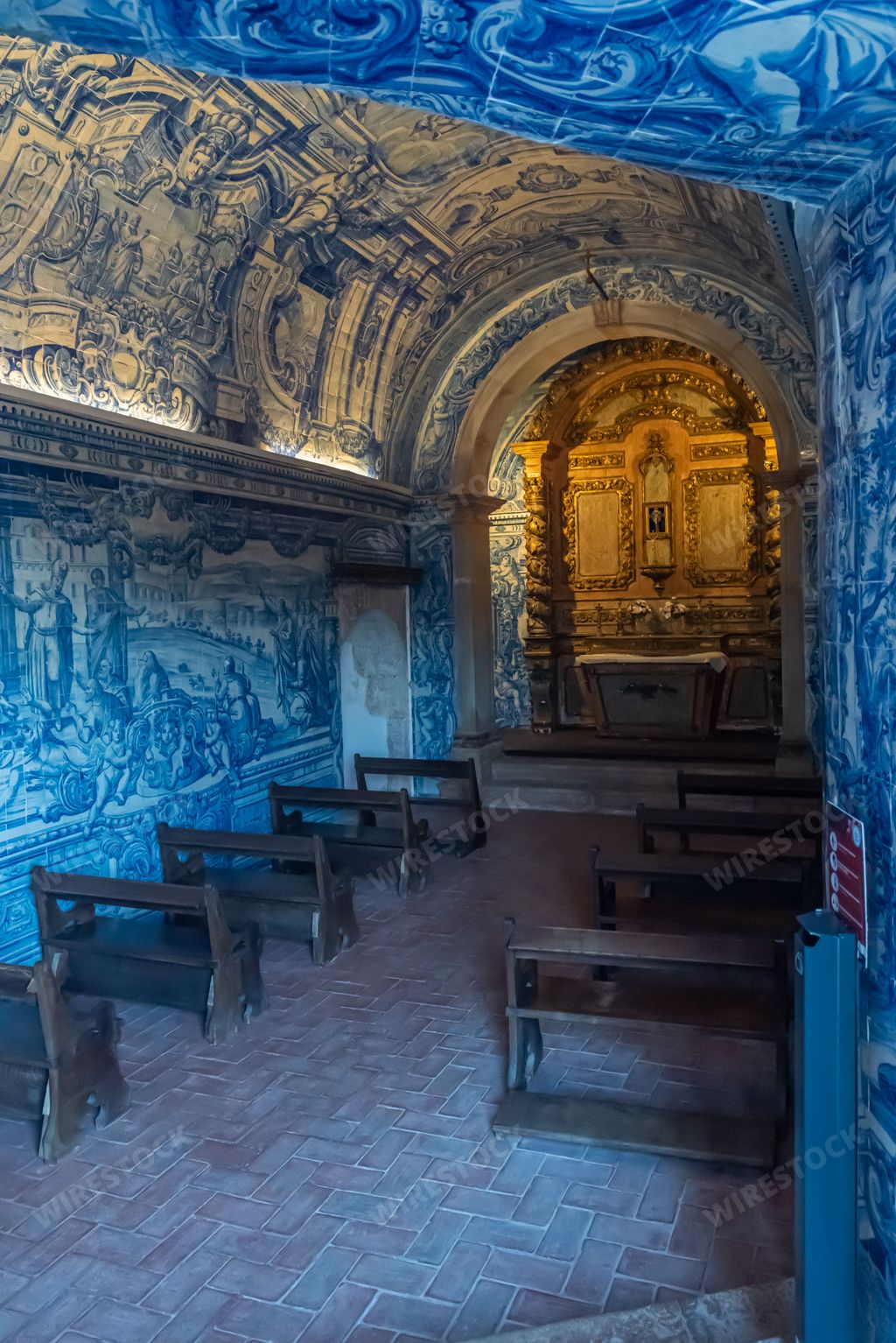 A chapel inside Forte de Sao Filipe covered with tiles in Setubal, Portugal