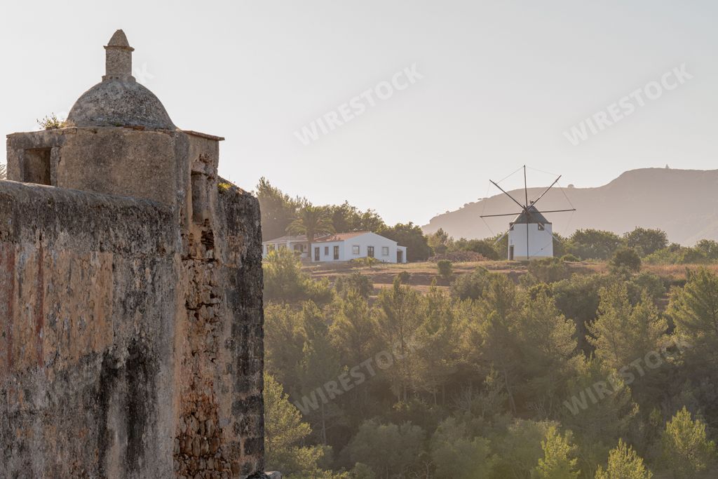 A view over the historic walls of the Forte de Sao Filipe in Setubal, Portugal