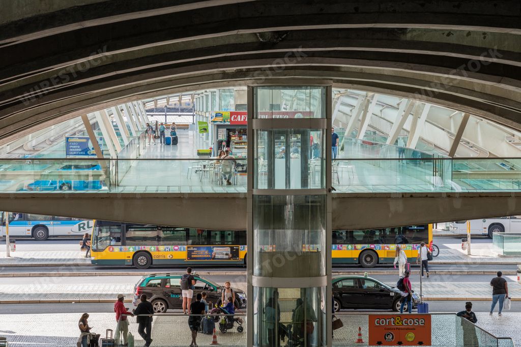 The interior of several floors of the Gare do Oriente station in Parque das Nacoes