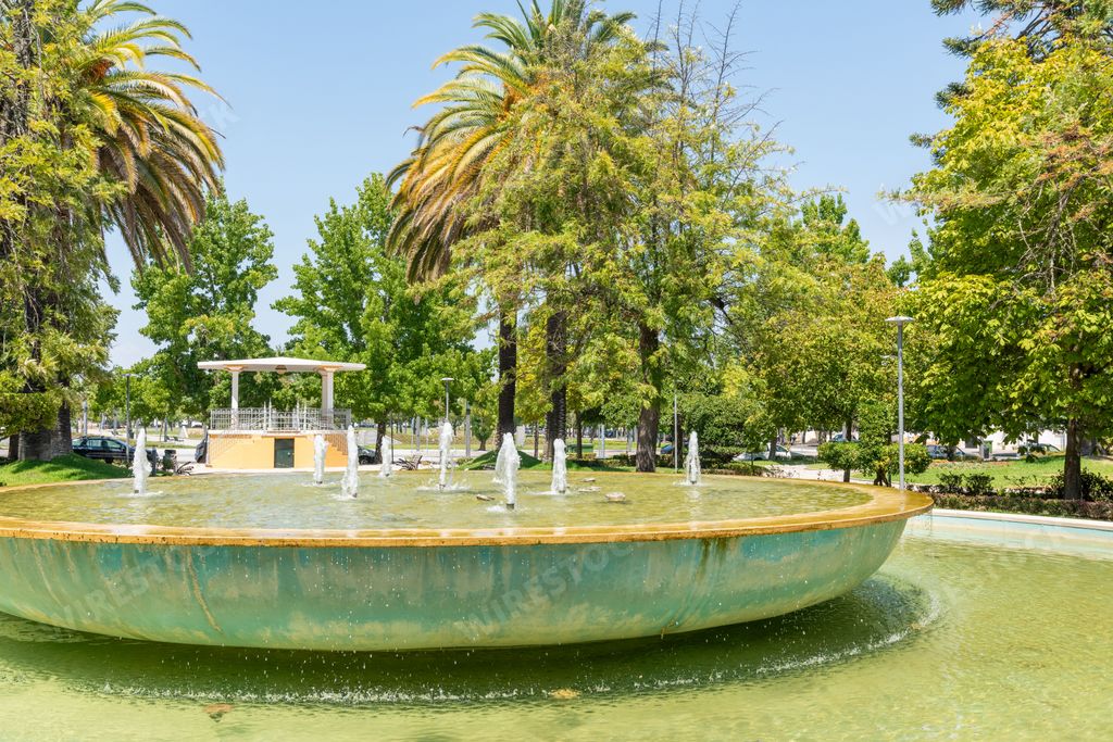 Fountain in the center of the Municipal Park of the city of Ponte de Sor, Portalegre, Portugal