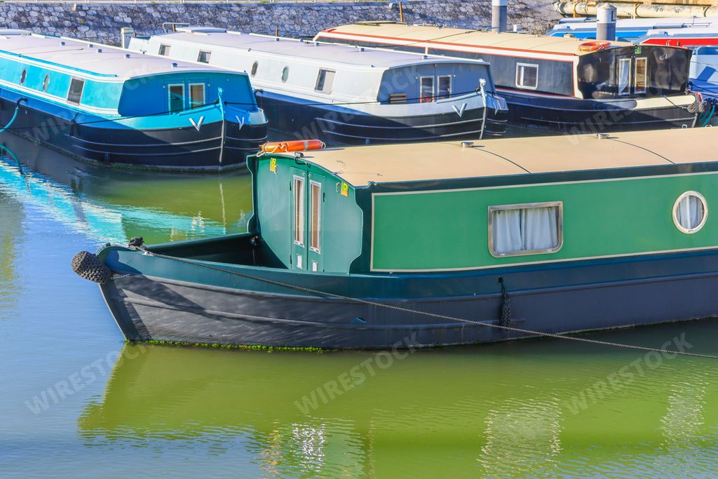 The House Boats moored onto Tagus marina in Parque das Nacoes in Lisbon, Portugal