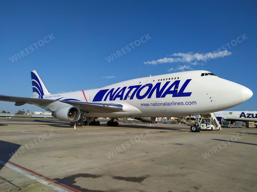 The National Airlines Boeing 747-412(BCF) plane in Lisbon Airport, Portugal