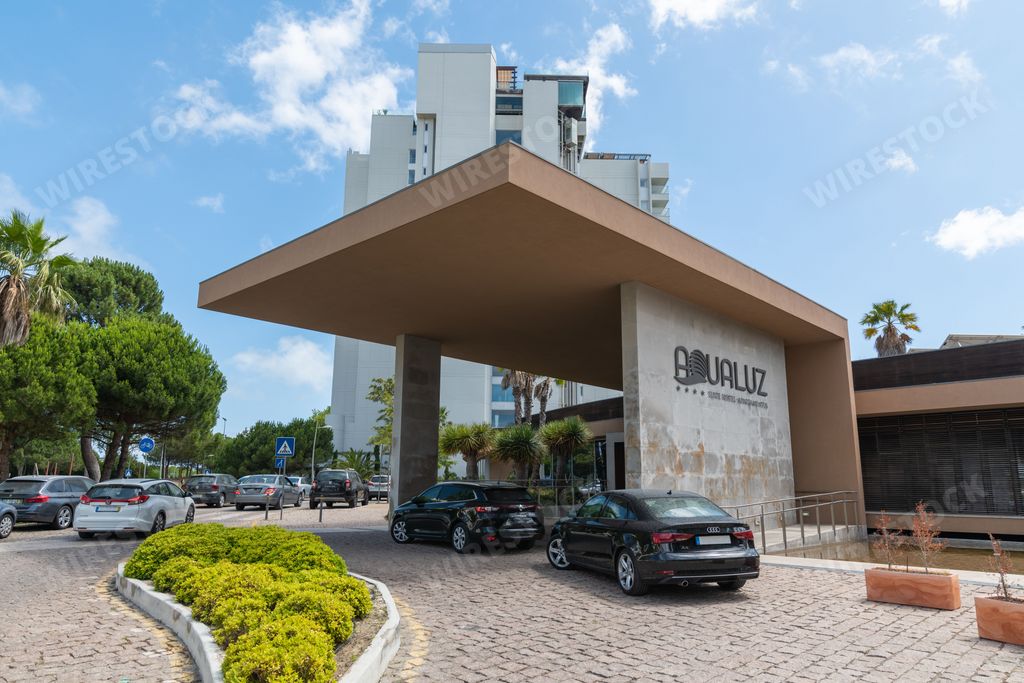 The entrance to the 4 star Hotel Aqualuz Troia Mar in Troia, Setubal, Portugal