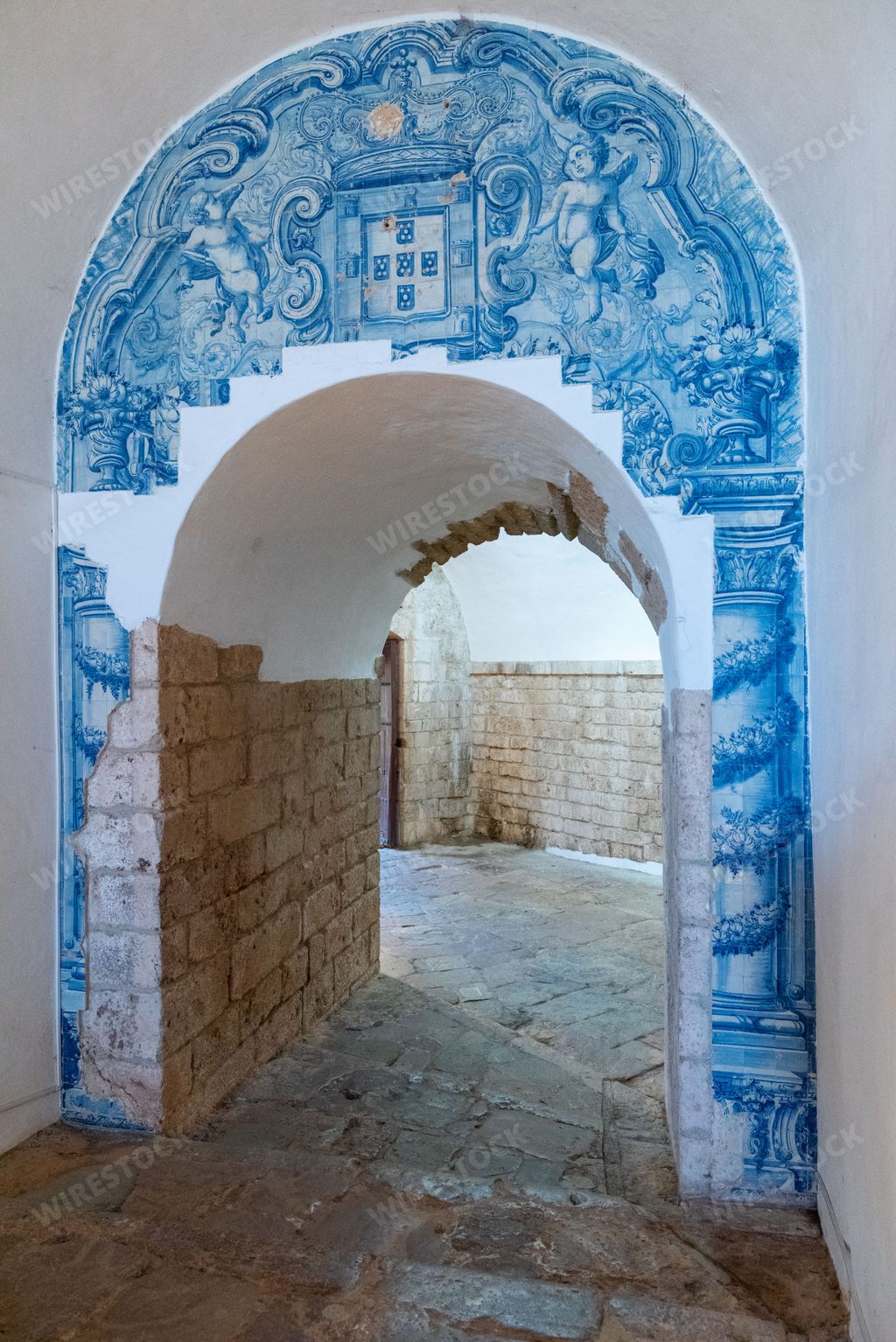 An arch with tiles to the So Filipe Fort in Setubal, Portugal
