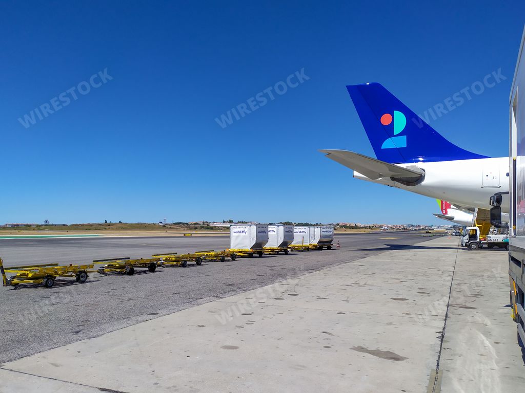 A plane of World2Fly airline at the Lisbon Airport