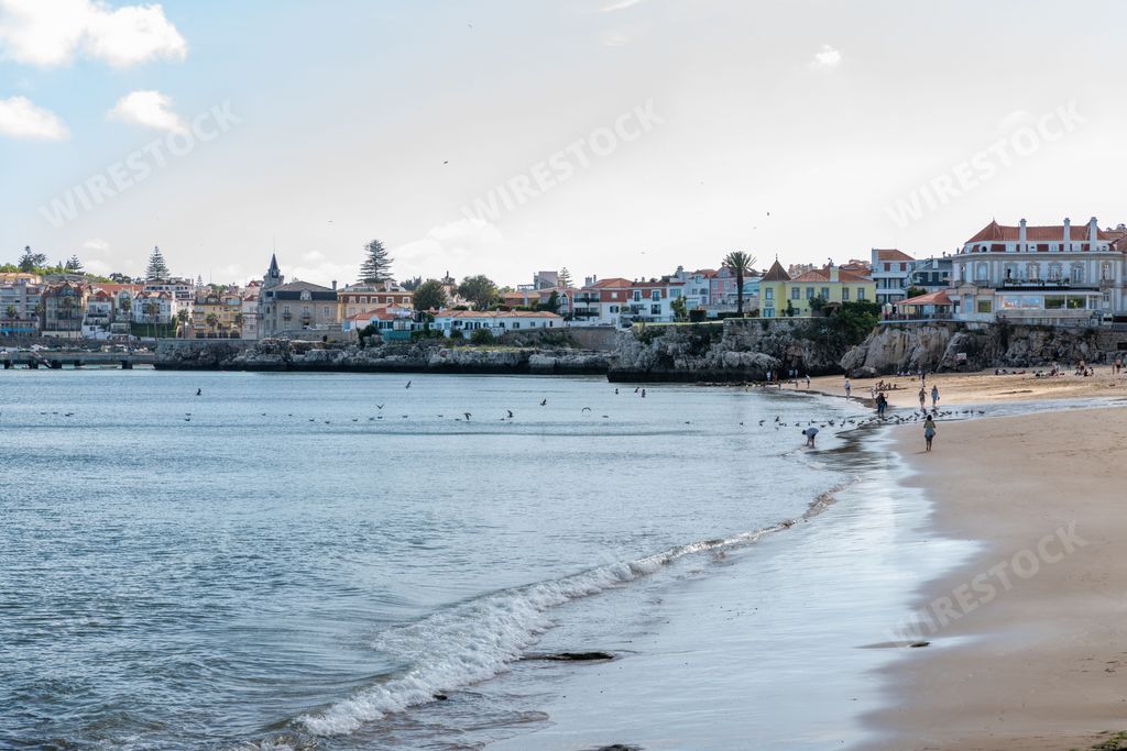 A beautiful view of sea coast of Estoril at sunset, Cascais, Portugal