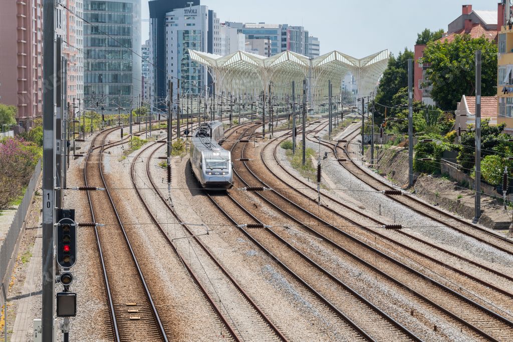The CP train trains from Portugal leaving Gare do Oriente Station in Parque das Nacoes