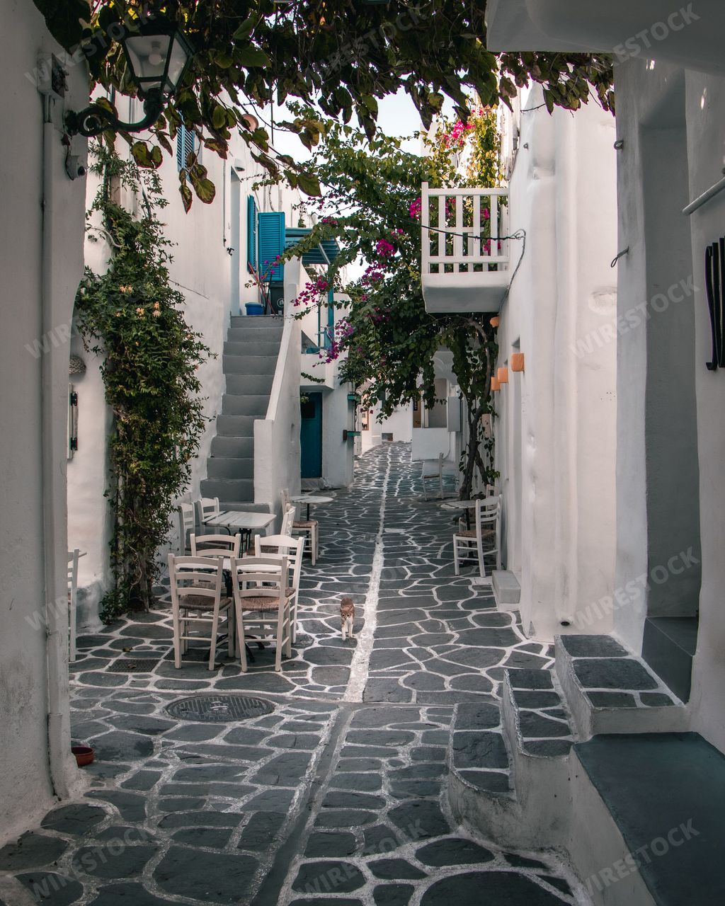 The beautiful houses and streets in the village of Lefkes in Paros Island, Greece
