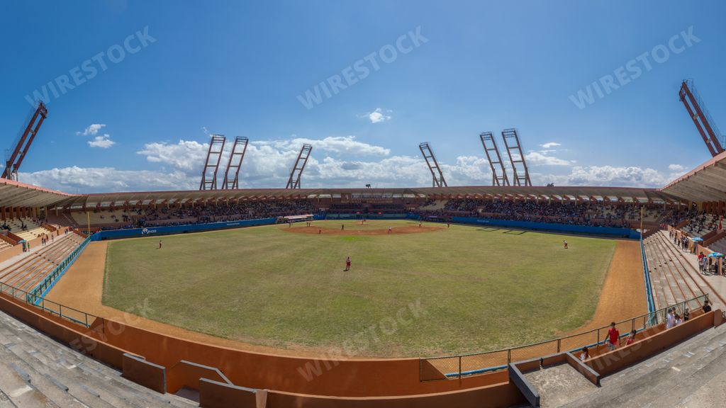 The panoramic shot of the big football stadium The Estadio Victoria de Giron, Matanzas, Cuba