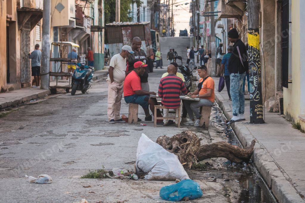 Some black Latinos playing dominoes in the neighborhood of La Marina Matanzas, Cuba