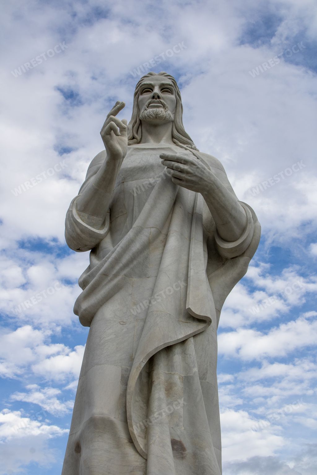 A vertical shot of the statue of Jesus Christ in Havana, Cuba