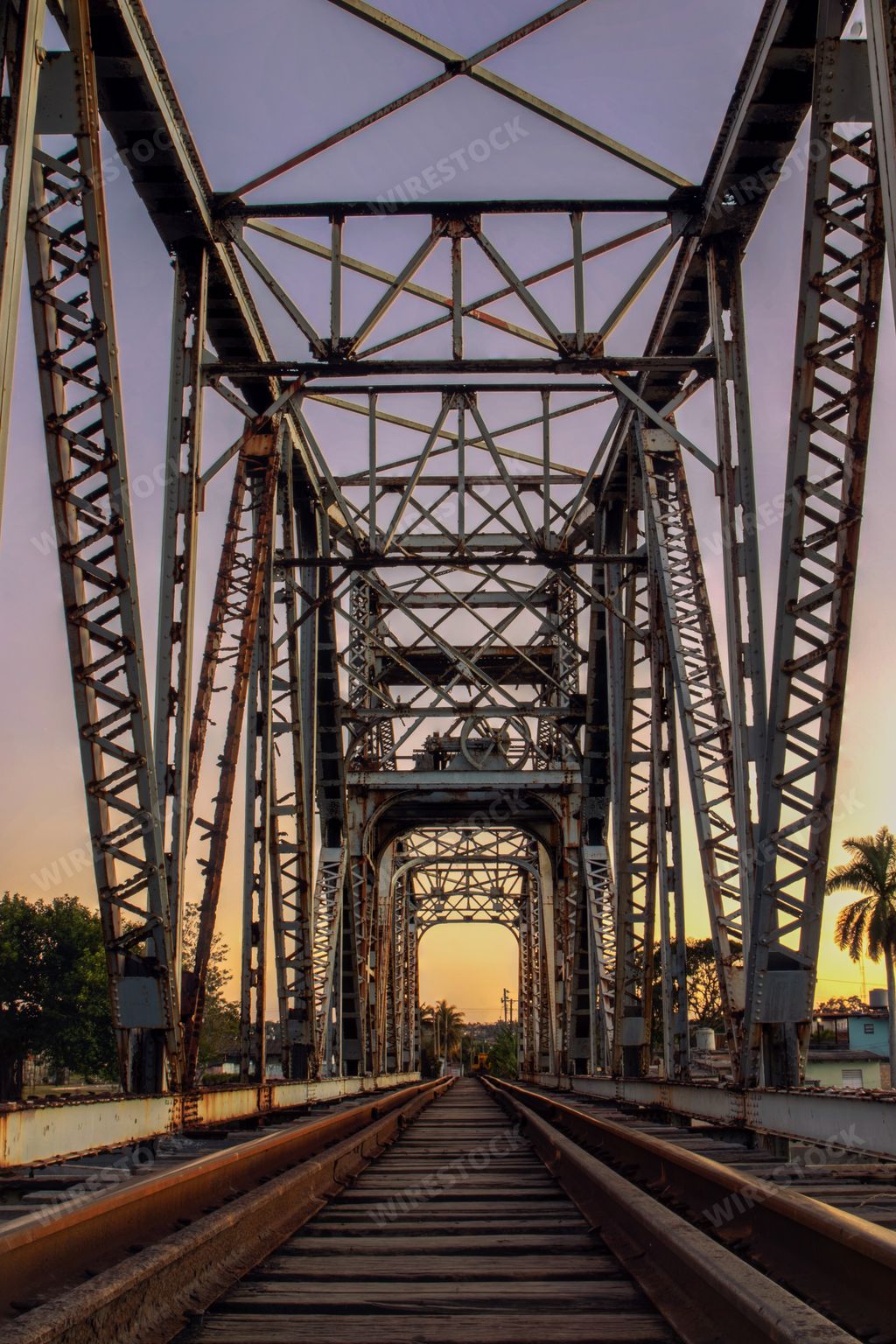 The vertical symmetrical  shot of rotating bridge in Matanzas Cuba