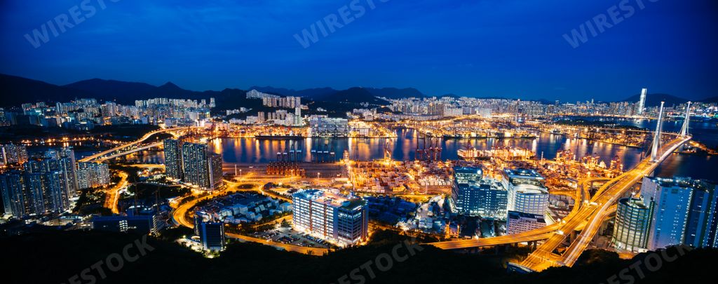 An aerial shot of the lights of Hong Kong at night