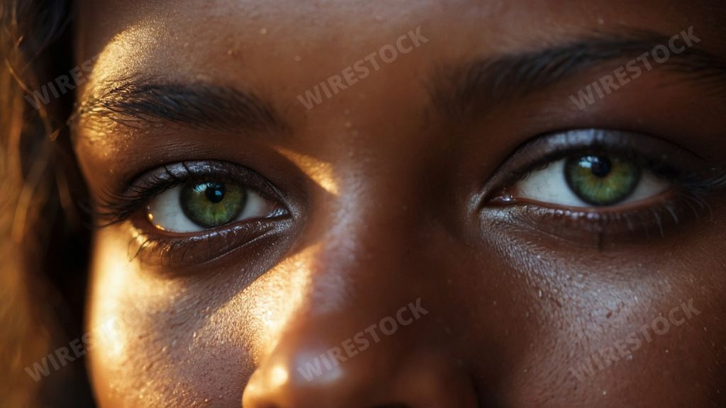 An AI generated illustration of a close-up of a woman's green eyes