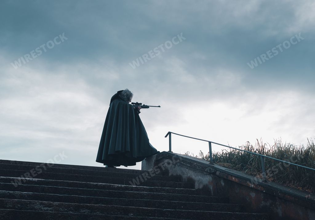 soldier guarding the border - war dark times concept