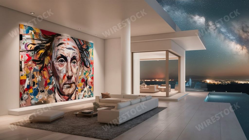 An AI generated illustration of A painting hanging in a cozy living room