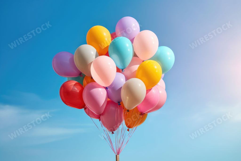 A vibrant array of colorful balloons floating in the sky. AI-generated.