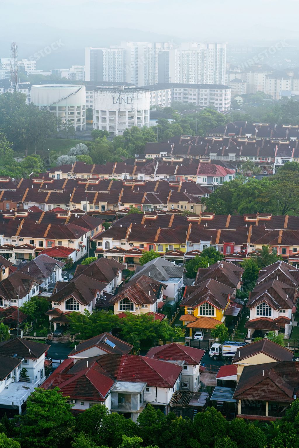 An aerial view of a suburban town in Selangor, Malaysia