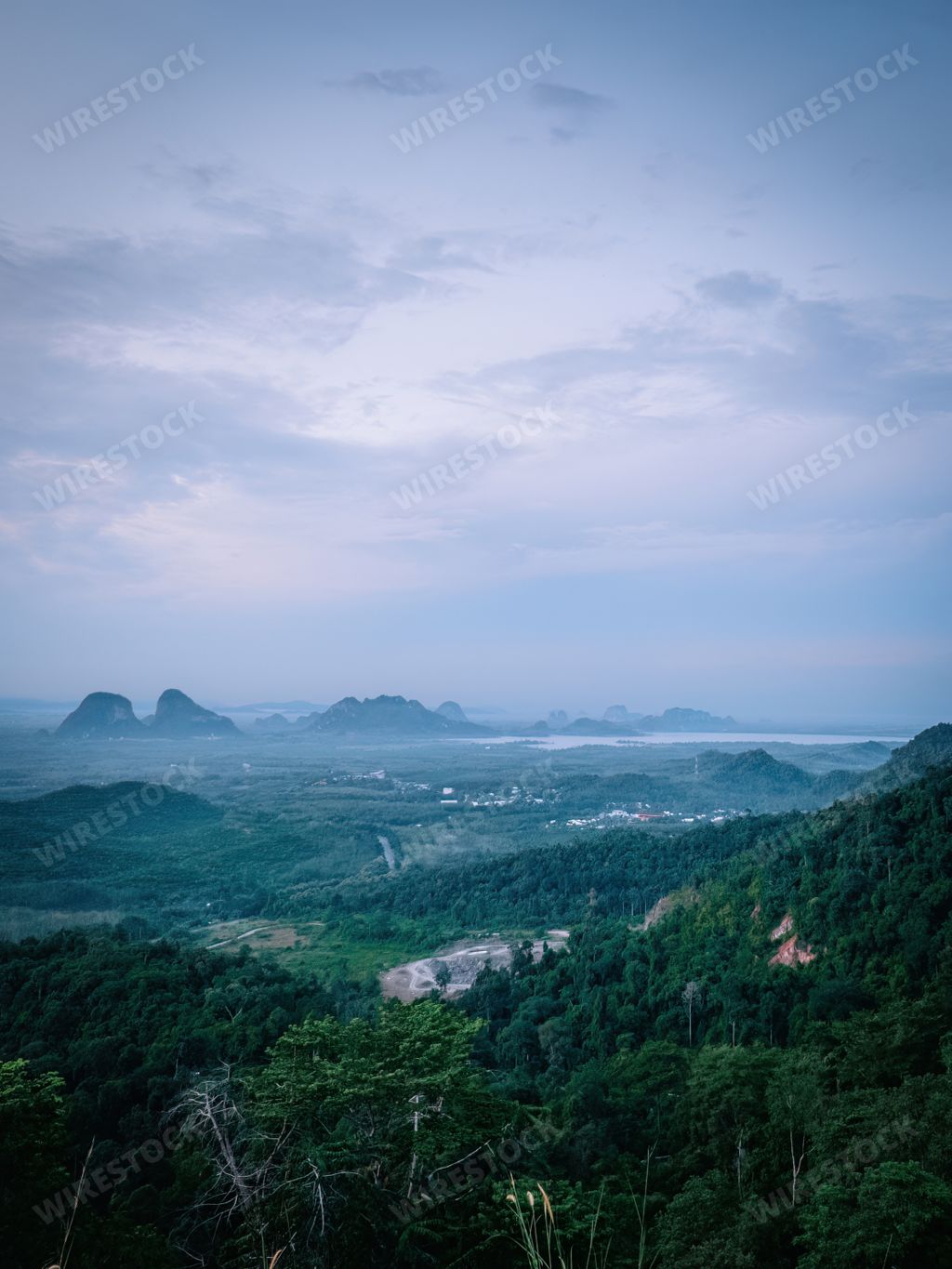 Aerial view of mountain during sunrise in Wang Kelian, Perlis, Malaysia