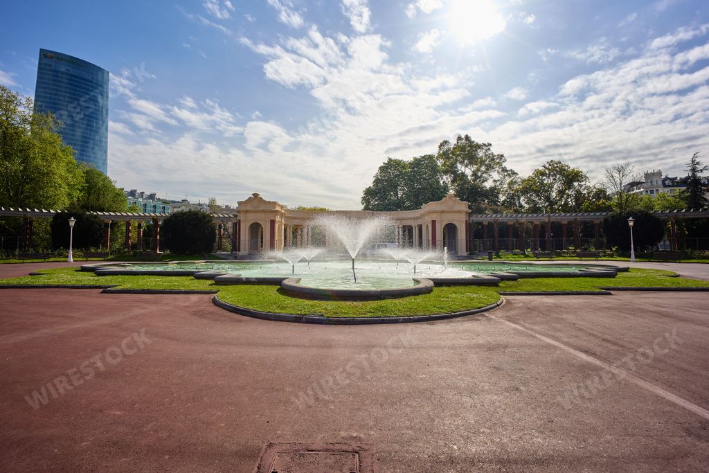 The beautiful Dona Casilda Iturrizar park in Bilbao, Spain, with fountains on a sunny day